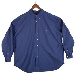 Ralph Lauren Big & Tall 3XB Navy Blue Button Long Sleeve Shirt Red Pony Logo